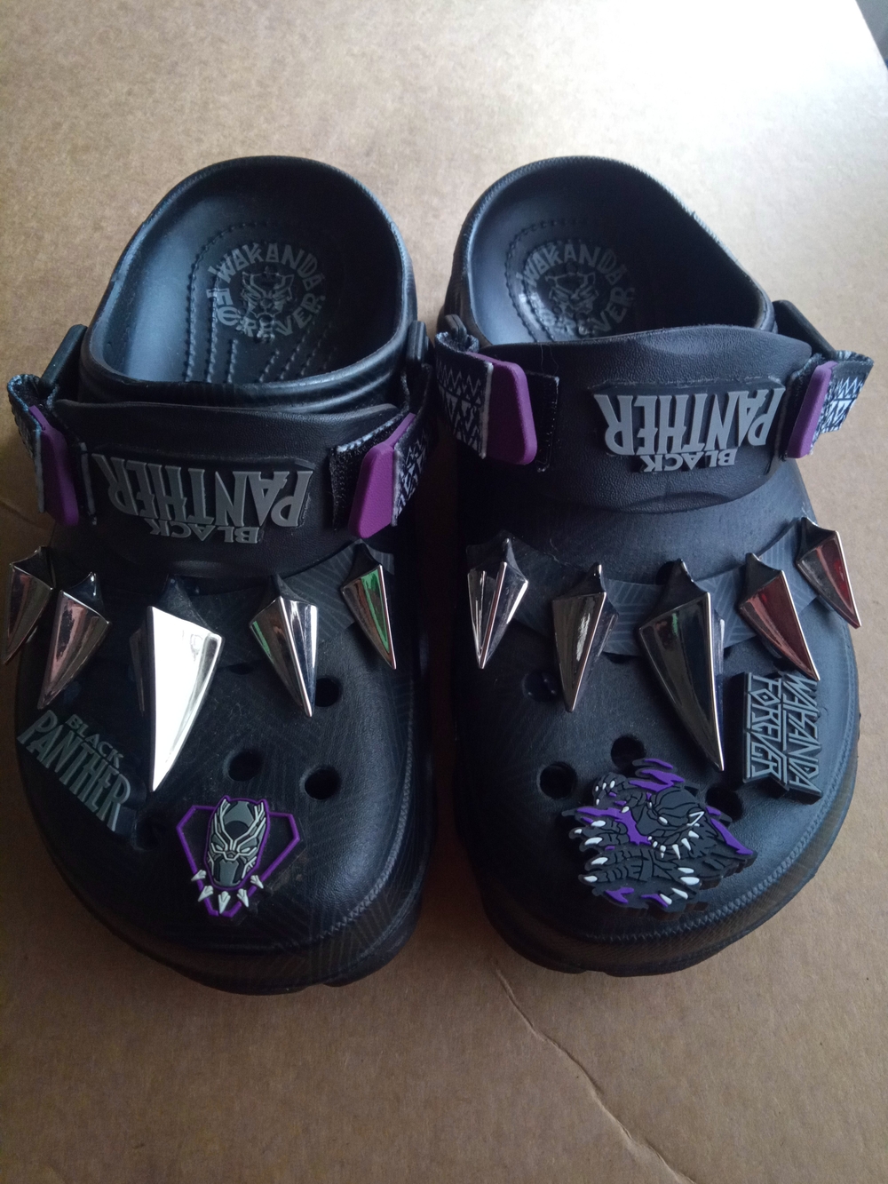 CROCS Kids' Black Clog Sandals with Purple Accents - Black Panther Style
